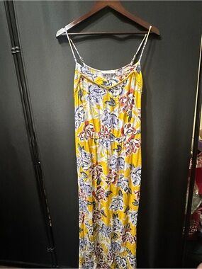 Promod Yellow Floral V-Neck  Dress with Pom Trim